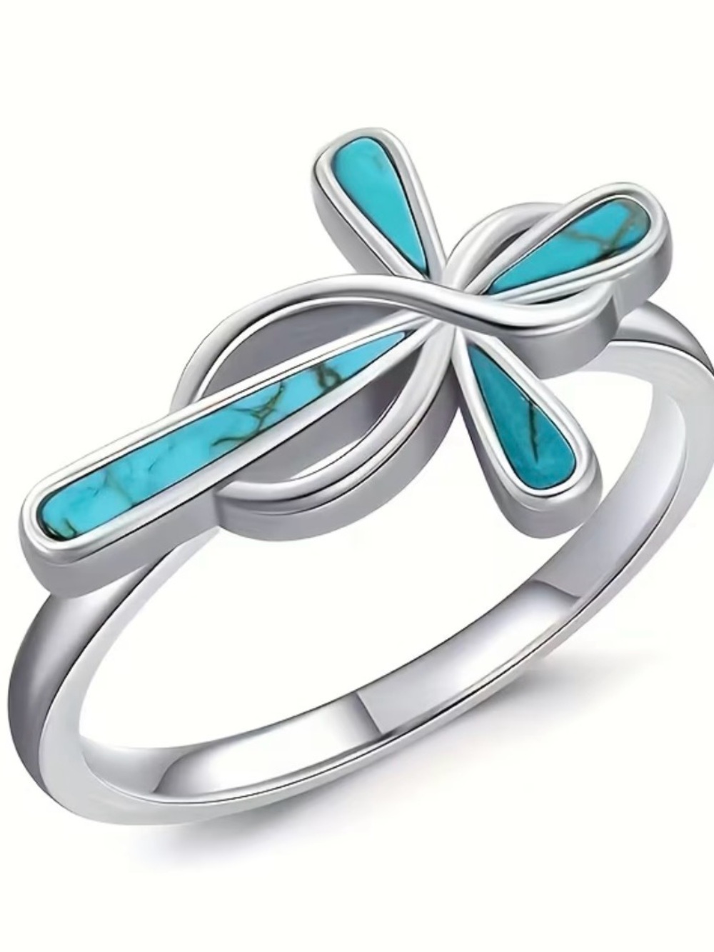 Turquoise Cross Silver Ring - Women's Fashion Jewelry